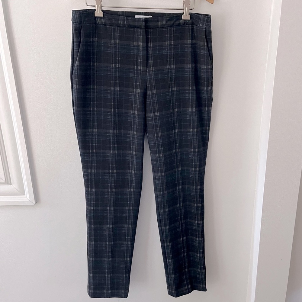 Katherine Barclay Women’s Plaid Black/Gray/Blue Pants Ponte Stretch Trousers 8